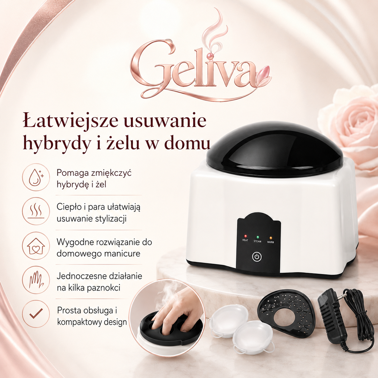 Geliva – Parowe Urządzenie do Łatwiejszego Usuwania Hybrydy i Żelu